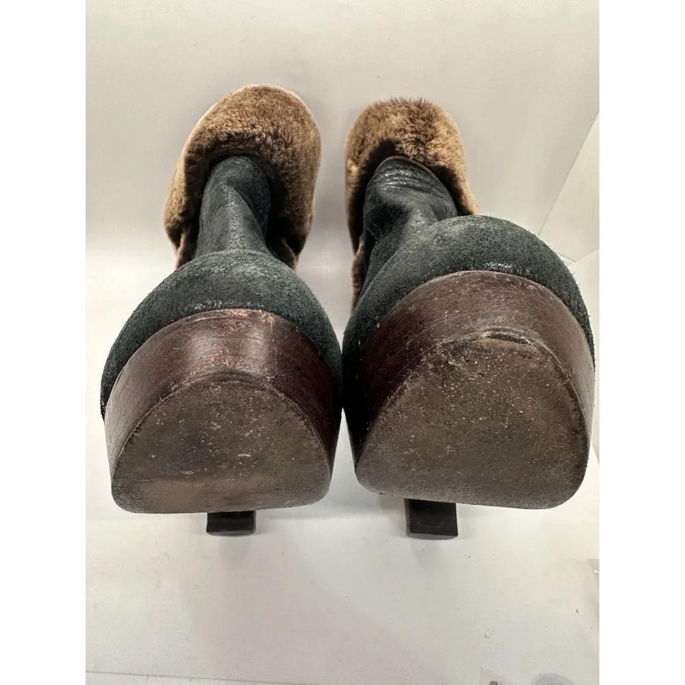 Tory Burch Sebastian Shearling Ankle Boots Black Platform Heel‎ 8M